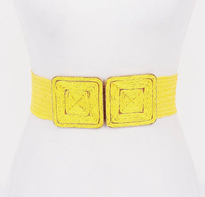 Faux Straw Two Buckle Elastic Belt