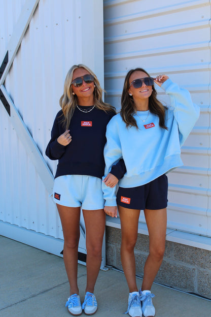 The Becca Boxy Crewneck Sweatshirt Top with Woven Label