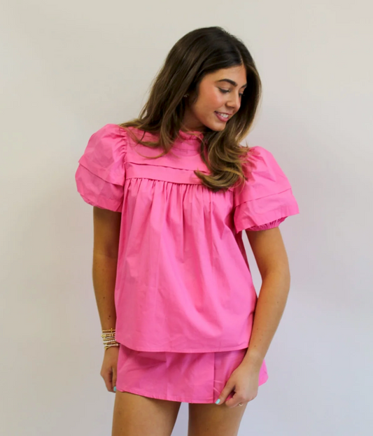 Brody Pink Poplin Short Sleeve Top