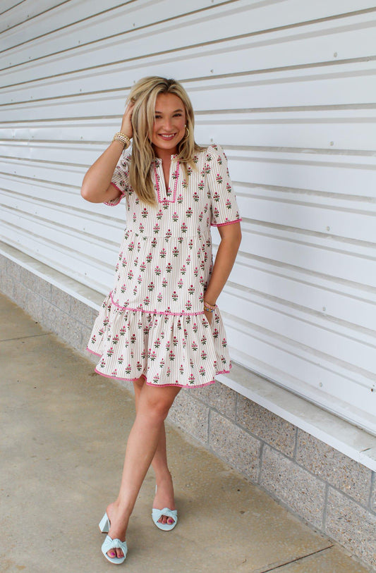 Adelyn Cottage Stripes Tan Dress