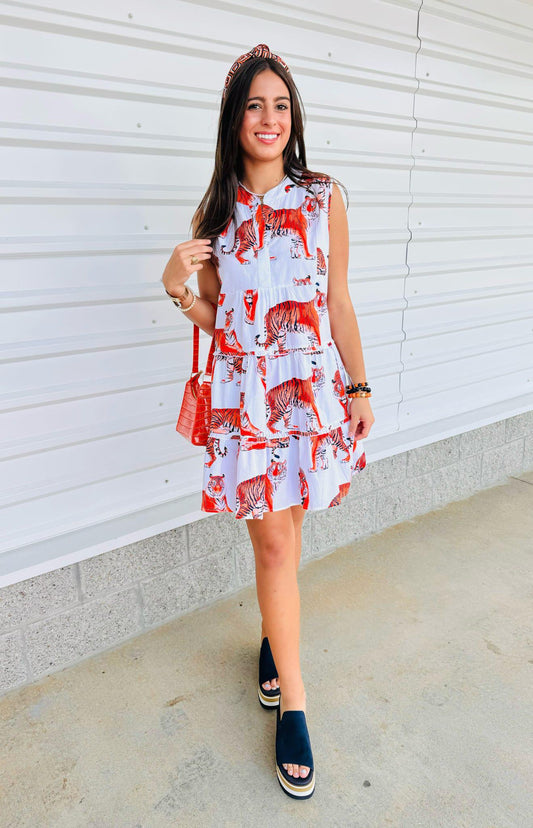 The Auburn Tiger Poplin Tiered Dress