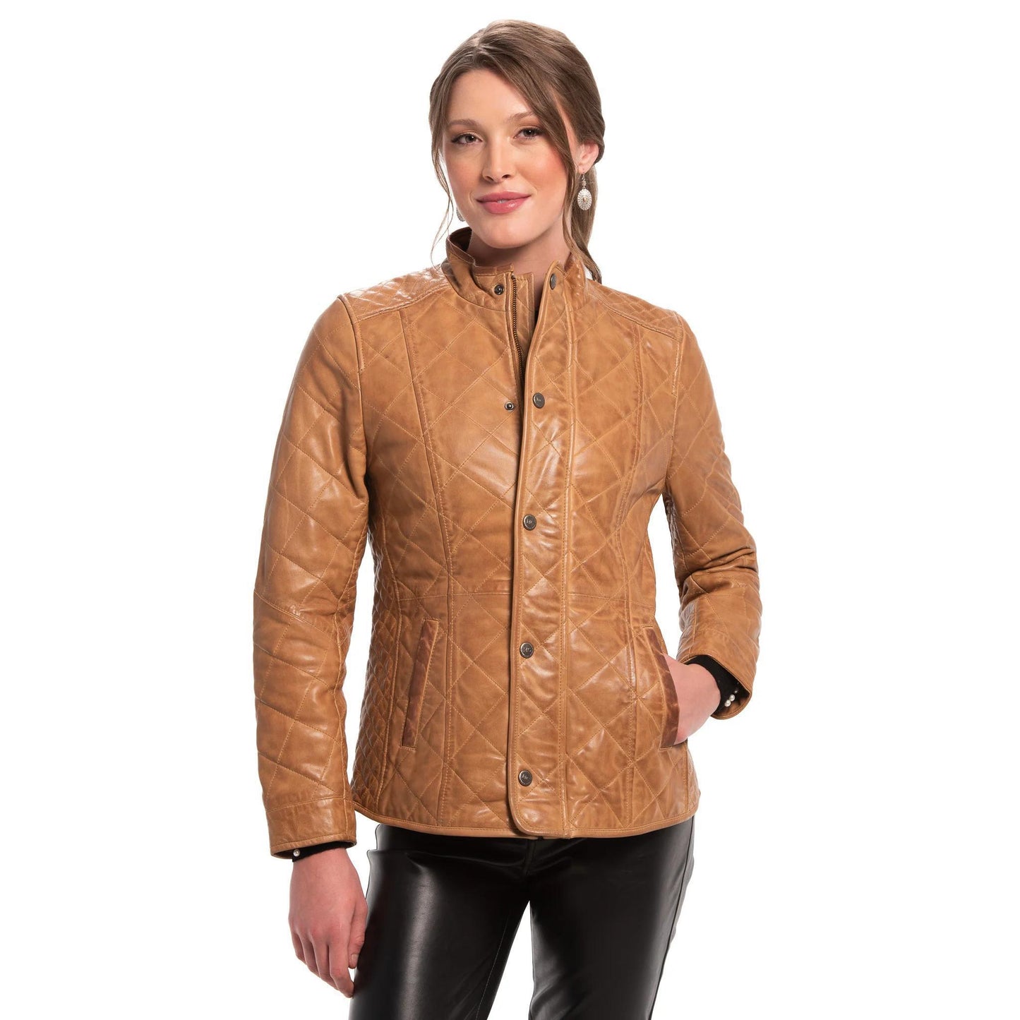 Georgia Leather Quilted Jacket- Camel