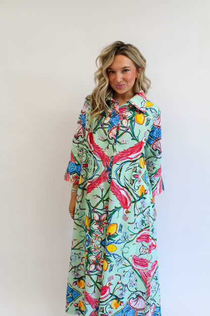 Mint Chinois Shirt Dress Long