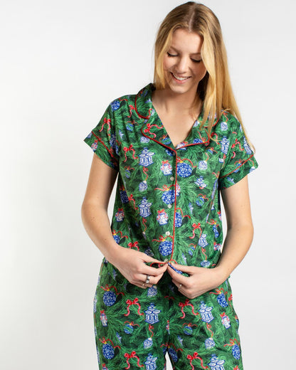 Spruce It Up Short Sleeve Button Up Pajama Shirt