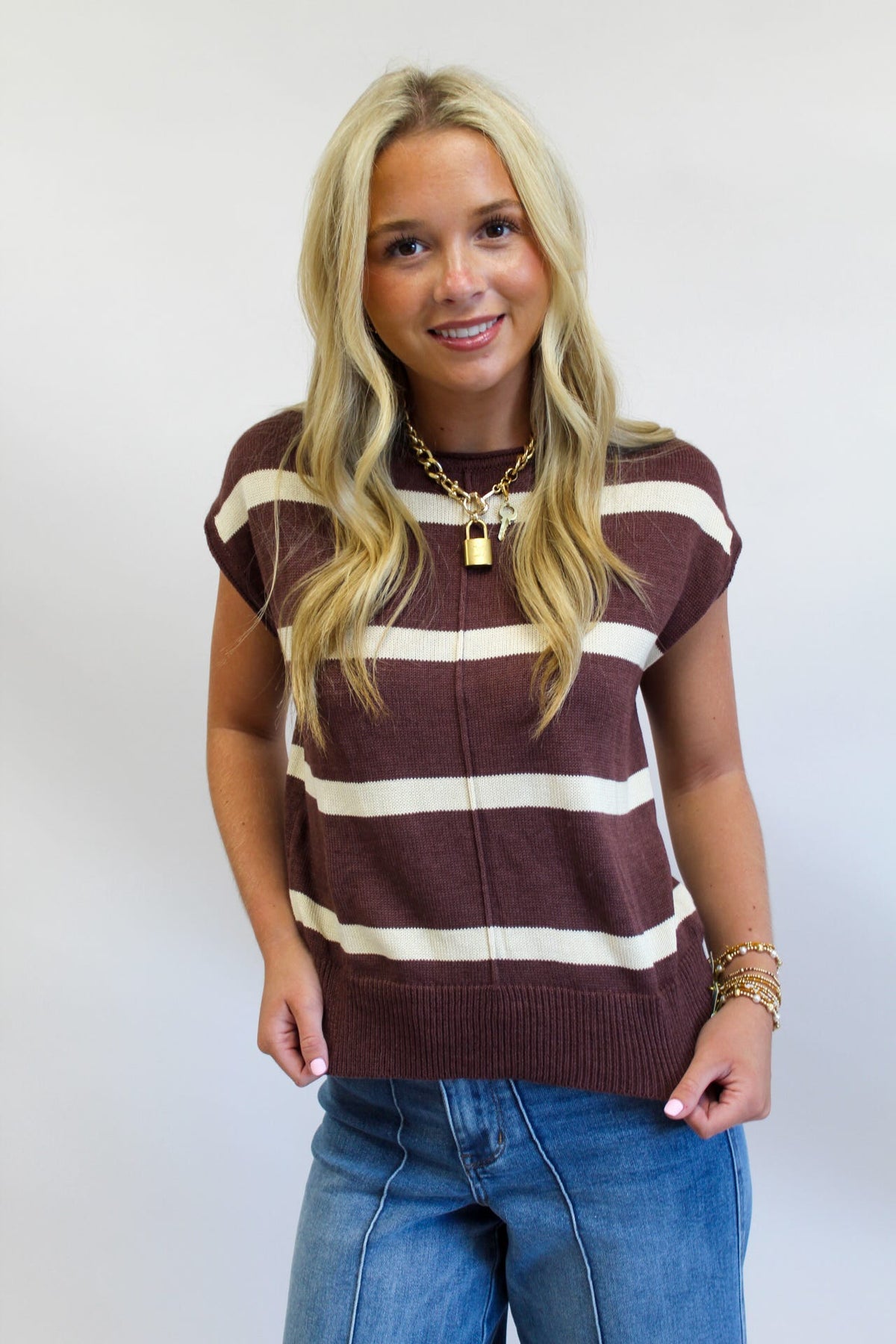 Autumn Latte Striped Sweater Top