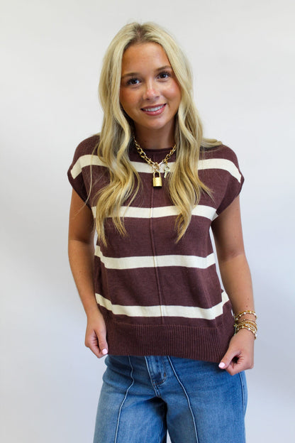 Autumn Latte Striped Sweater Top
