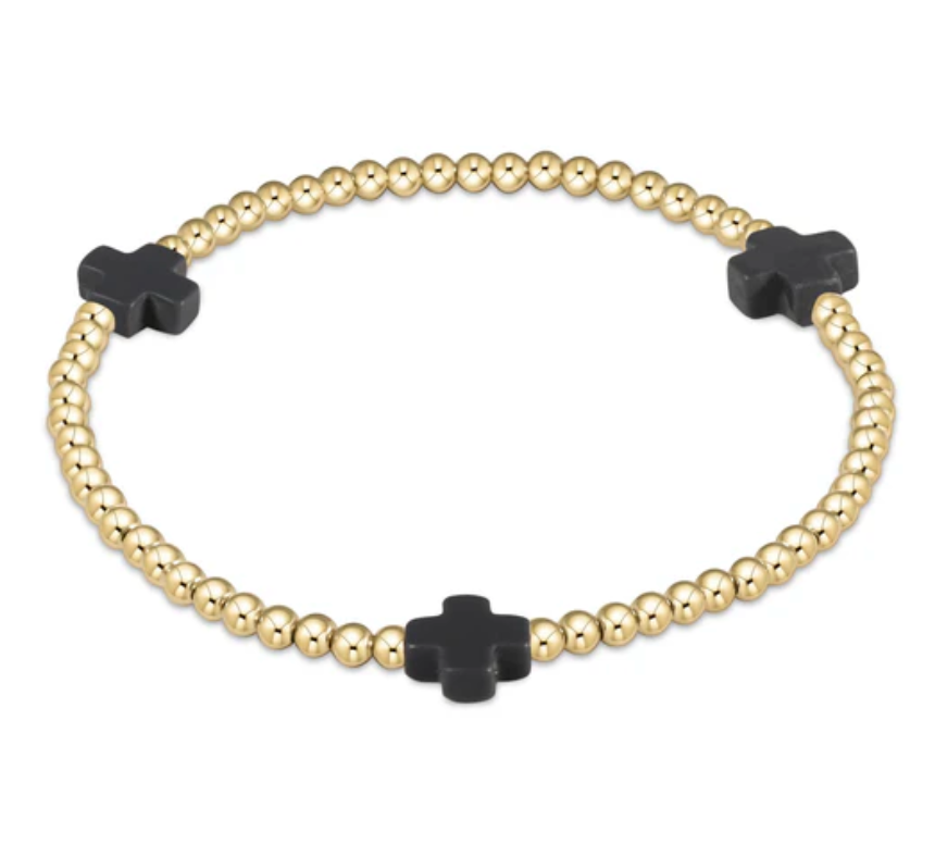 enewton Extends - Signature Cross Gold Pattern 3mm Bead Bracelet - Onyx