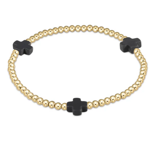 enewton Extends - Signature Cross Gold Pattern 3mm Bead Bracelet - Onyx