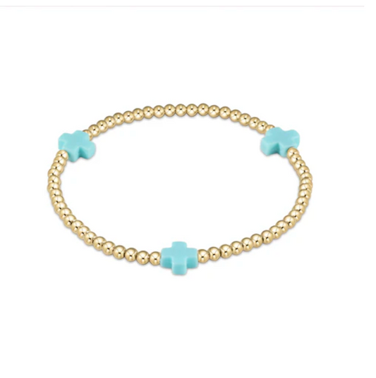 egirl Signature Cross Gold Pattern 3mm Bead Bracelet - Turquoise