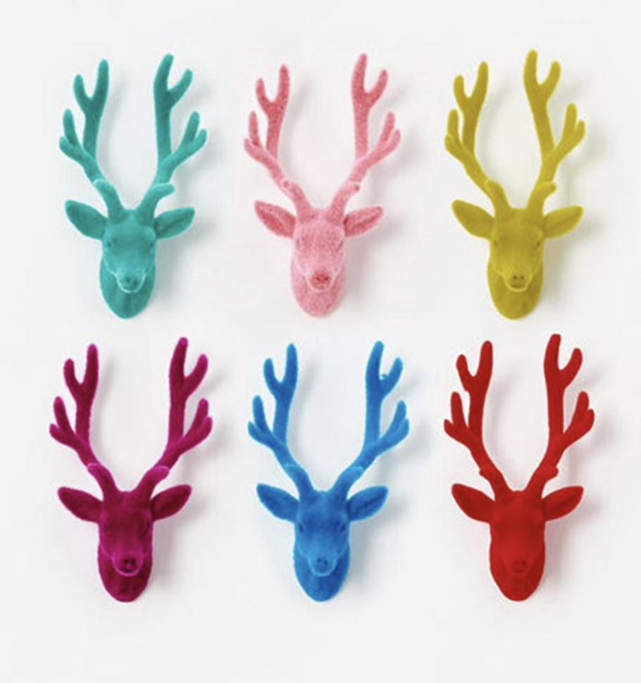Flocked Deer Bust Wall Mount, Sm, 6 Asst, PVC, 12''