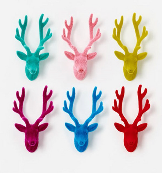 Flocked Deer Bust Wall Mount, Sm, 6 Asst, PVC, 12''