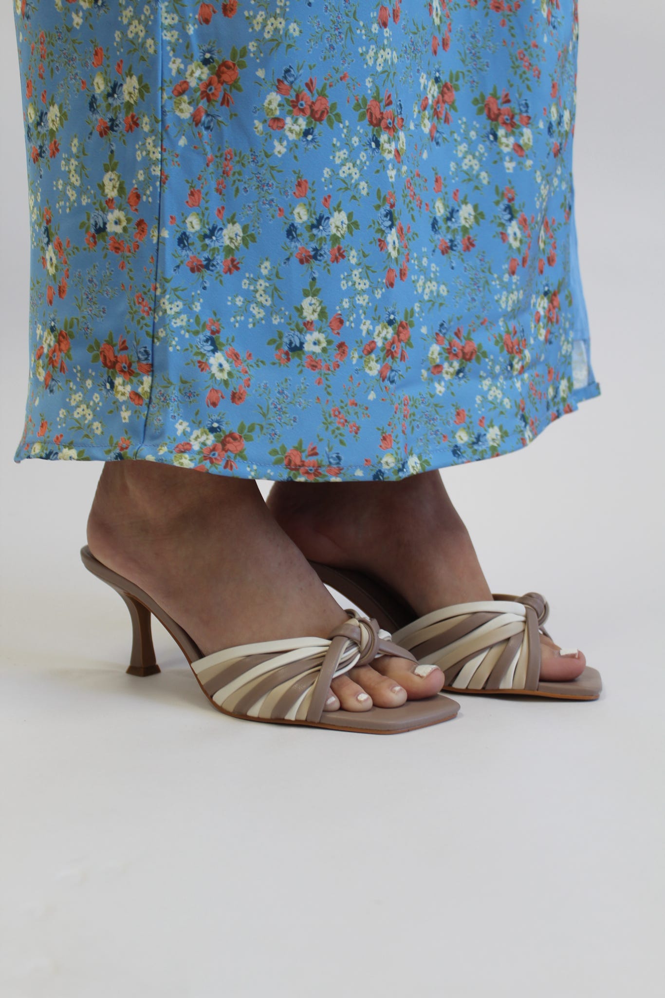 Georgina Beige Multi Strap with Knot Heel