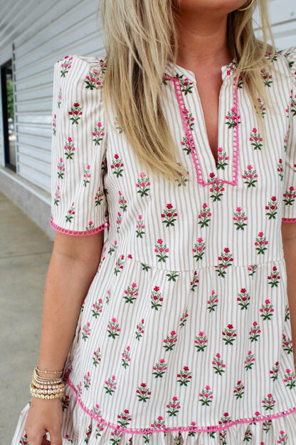 Adelyn Cottage Stripes Tan Dress