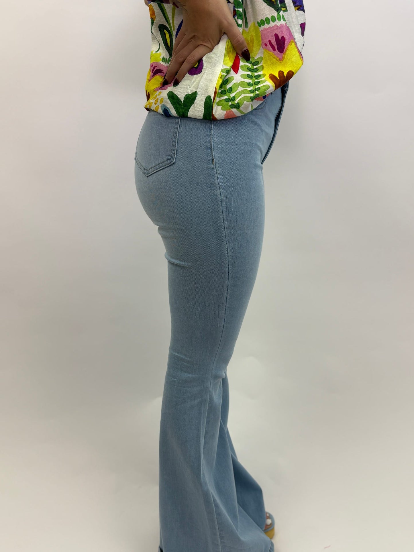 High Waisted Light Wash Stretch Bell Bottoms