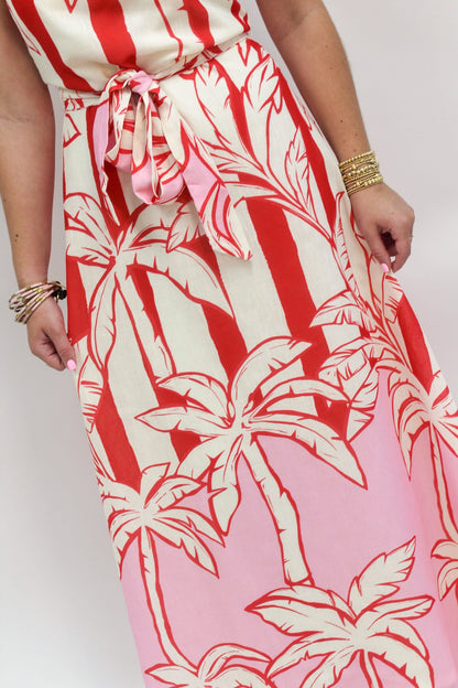 Red Palms Strapless Dress