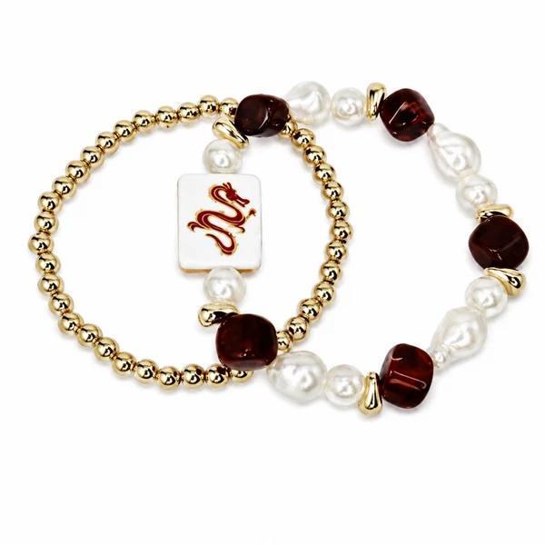 Mahjong Tile Double Strand Beaded Bracelet