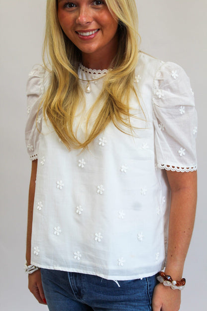 Champagne Behavior Short Puff Sleeve Blouse - White