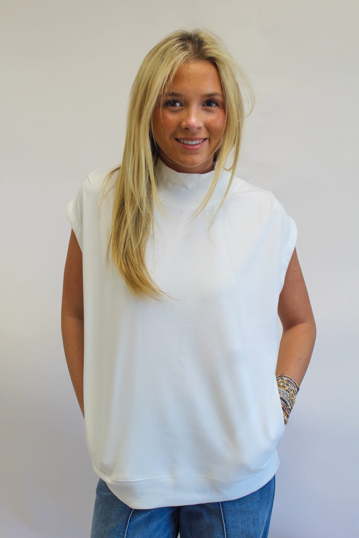 Snow White Mock Neck Loose Top