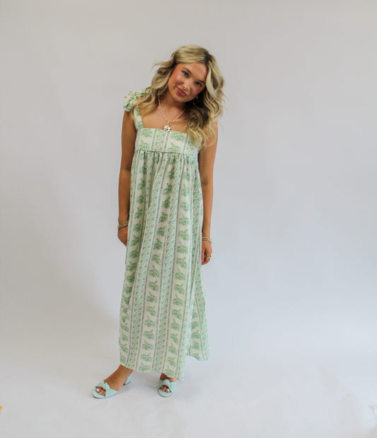 Calista Green Mini Dress w/ Bow Straps