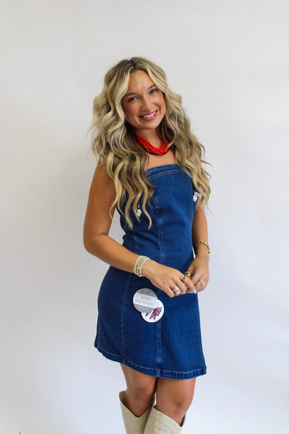 Gameday Darling Denim Strapless Mini Dress