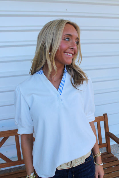 Coastal Prep Puff Sleeve Top