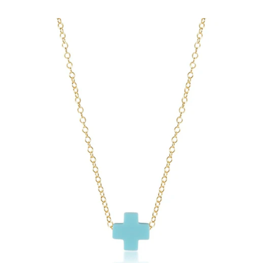 16" Necklace Gold - Signature Cross Turquoise