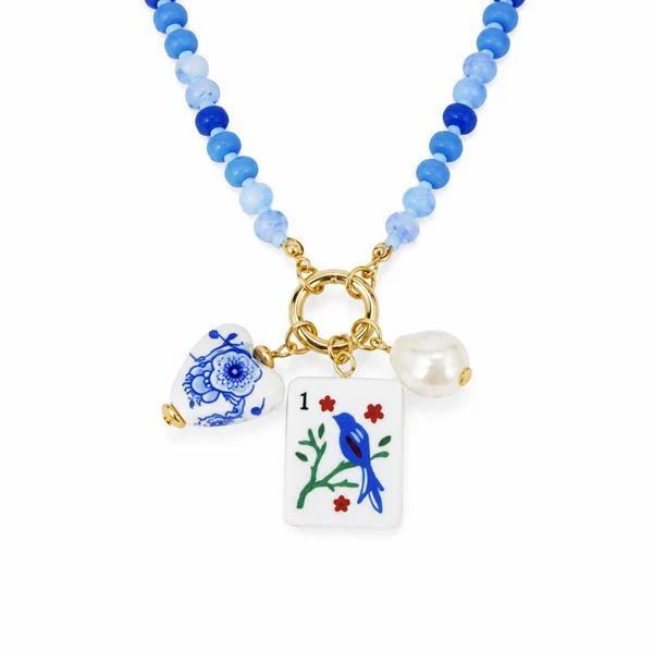 Mahjong Tile Charm Beaded Necklace