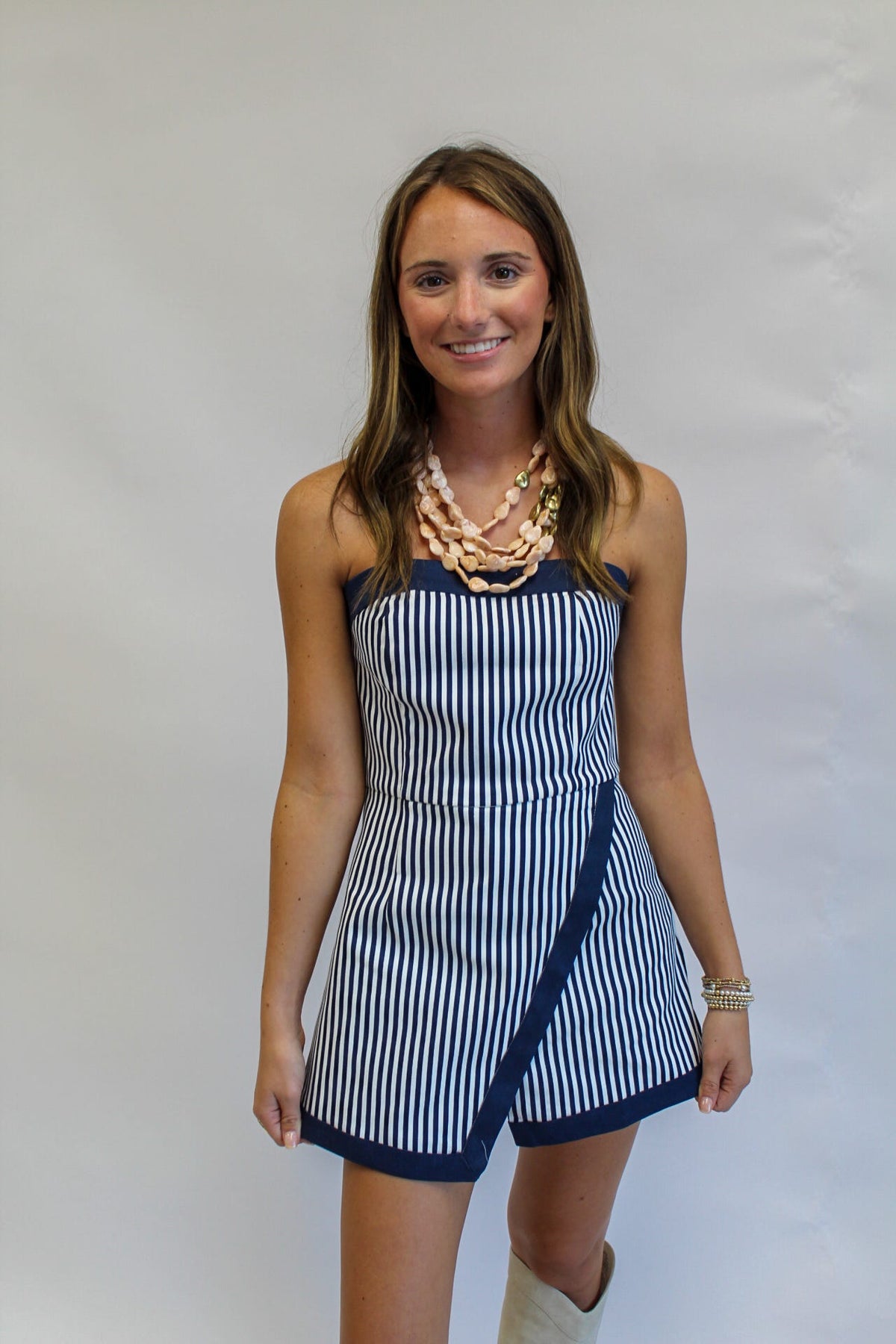 Stadium Stripe Strapless Romper