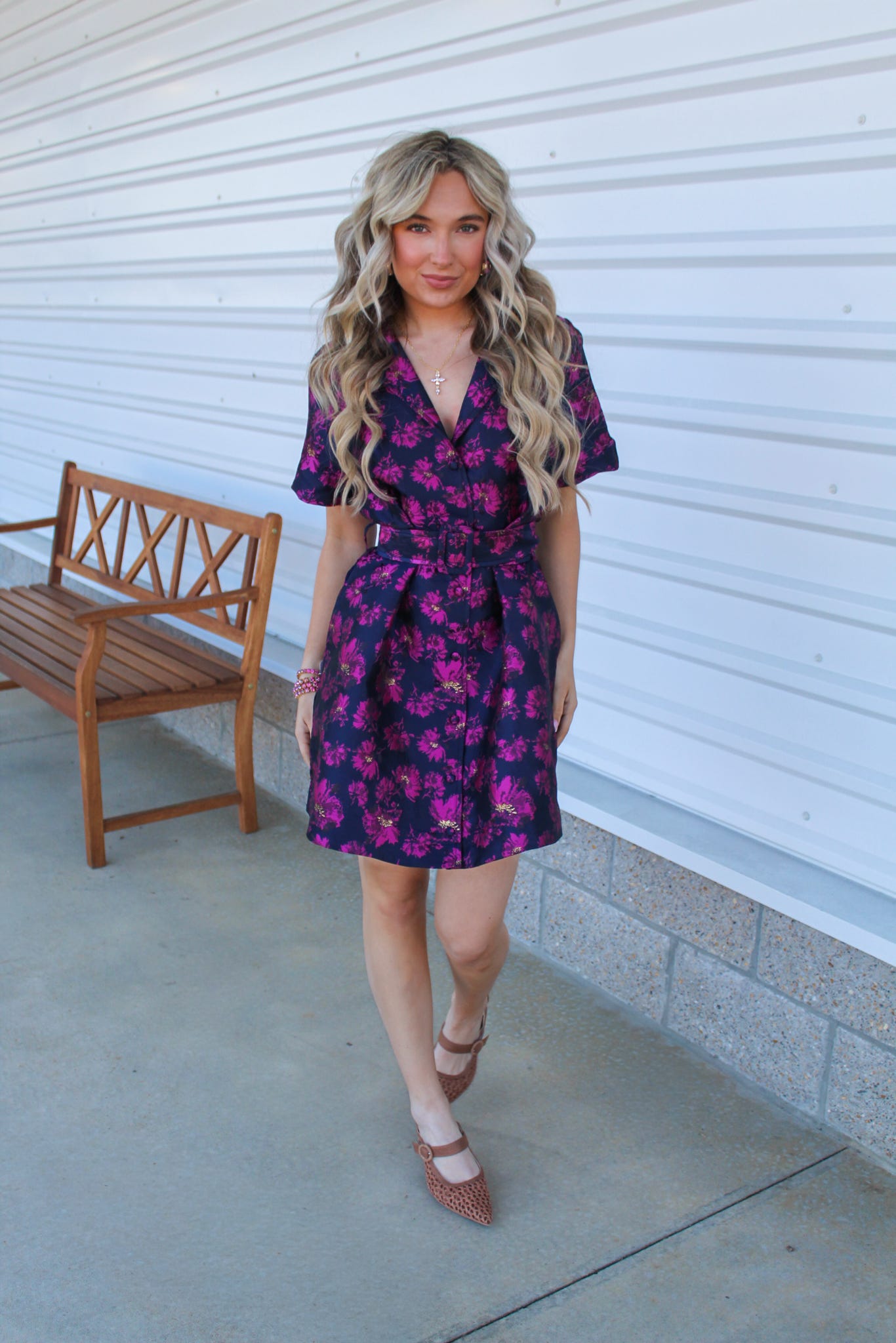 Pink Blossoms Jacquard Mini Dress