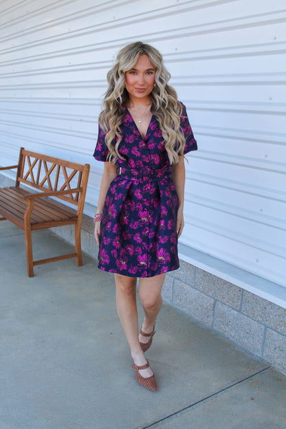 Pink Blossoms Jacquard Mini Dress