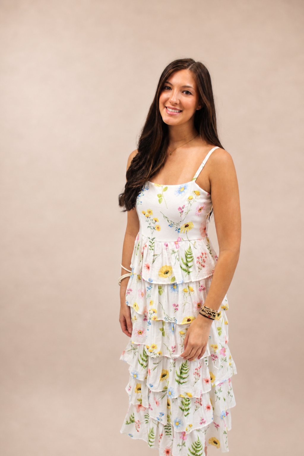 Tatum Smocked Off White Midi Dress