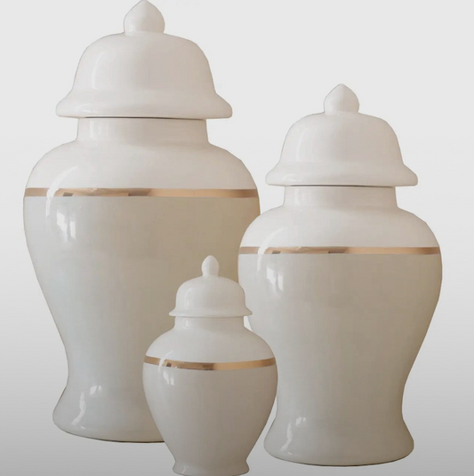 Beige Color Block Ginger Jar with Gold Accent