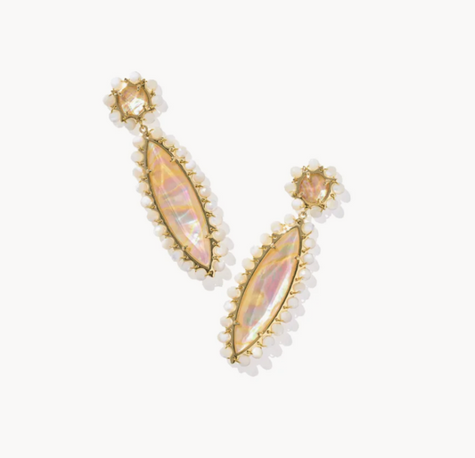 Genevieve Beaded Stm Ear Gold Iridescent Abalone
