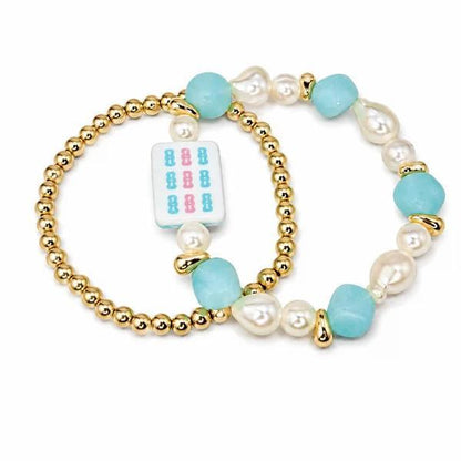 Mahjong Tile Double Strand Beaded Bracelet