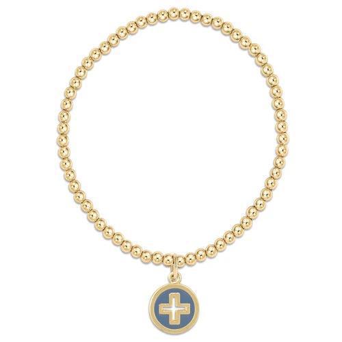 Classic Gold 3mm Bead Bracelet - Signature Cross Gold Disc - Navy