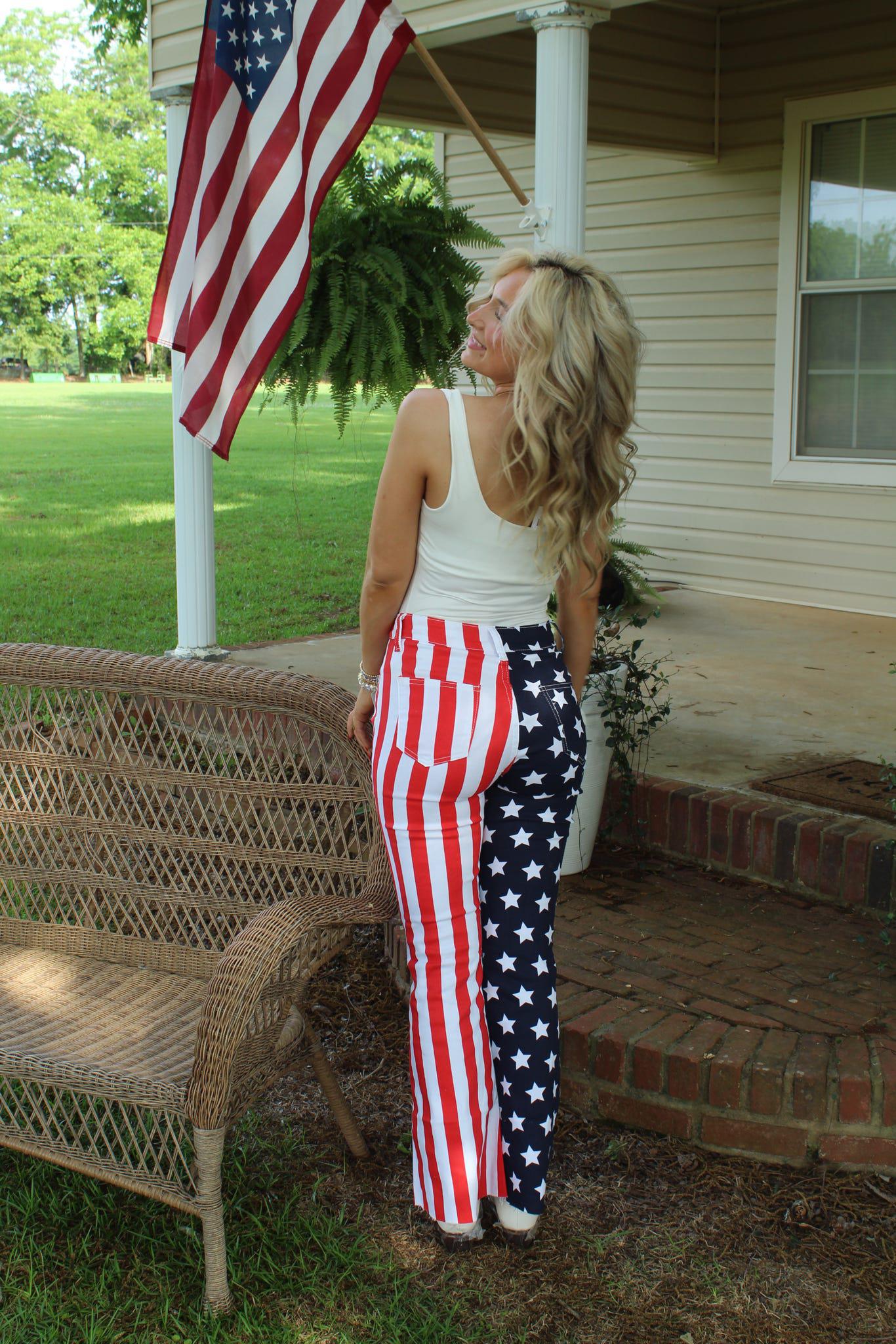 Flag Print Flared Jeans