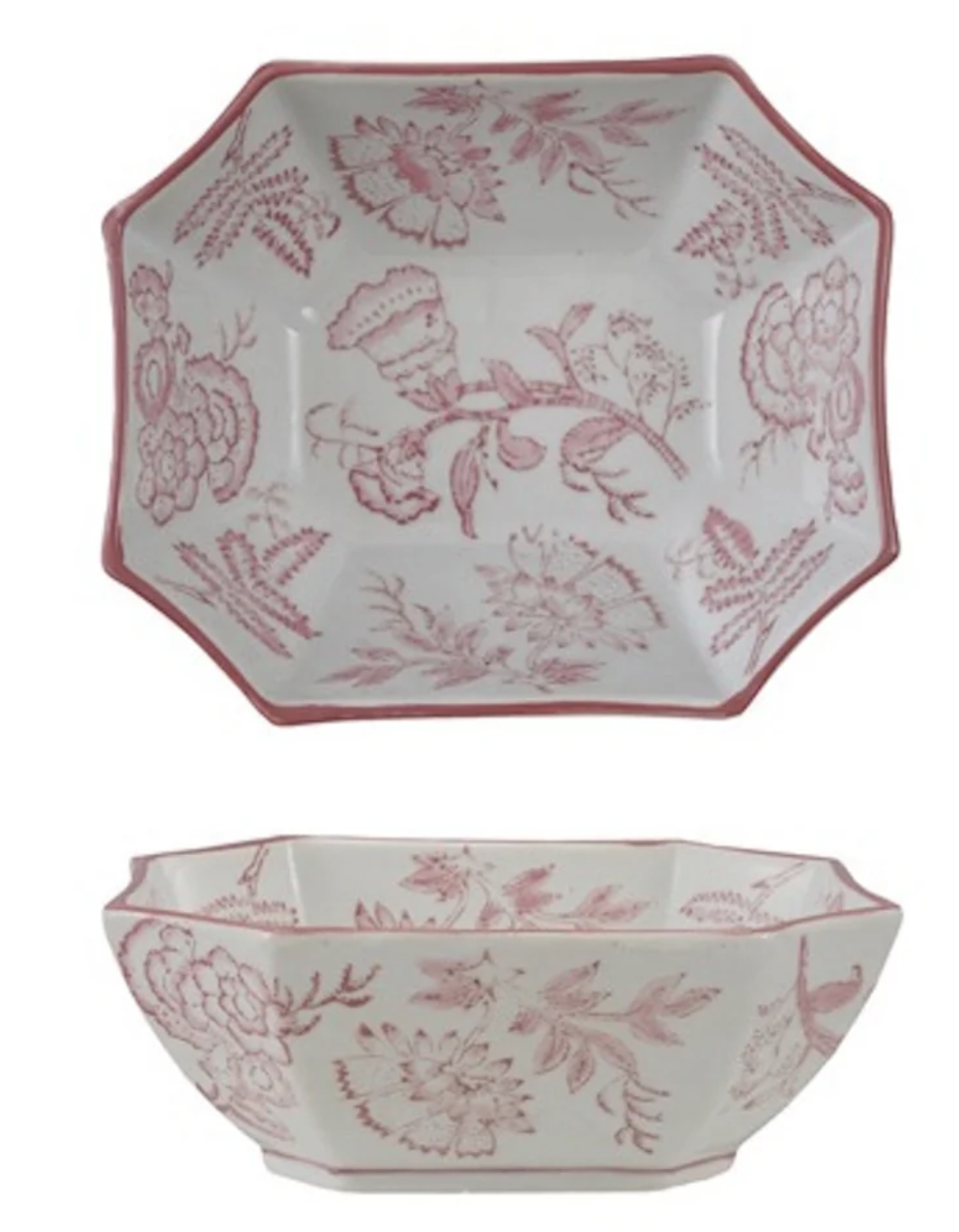 Stoneware Bowl W/ Pattern Pink and White