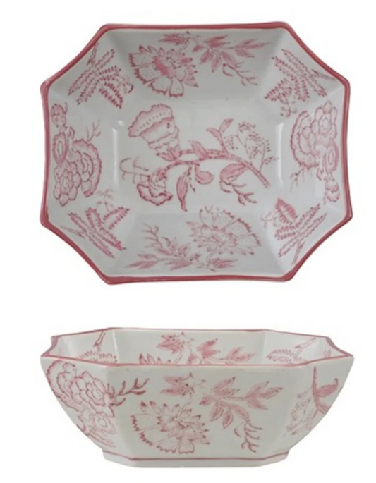 Stoneware Bowl W/ Pattern Pink and White