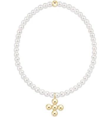 Classic Pearl 3mm Sig Cross 4mm Beaded Charm Bracelet