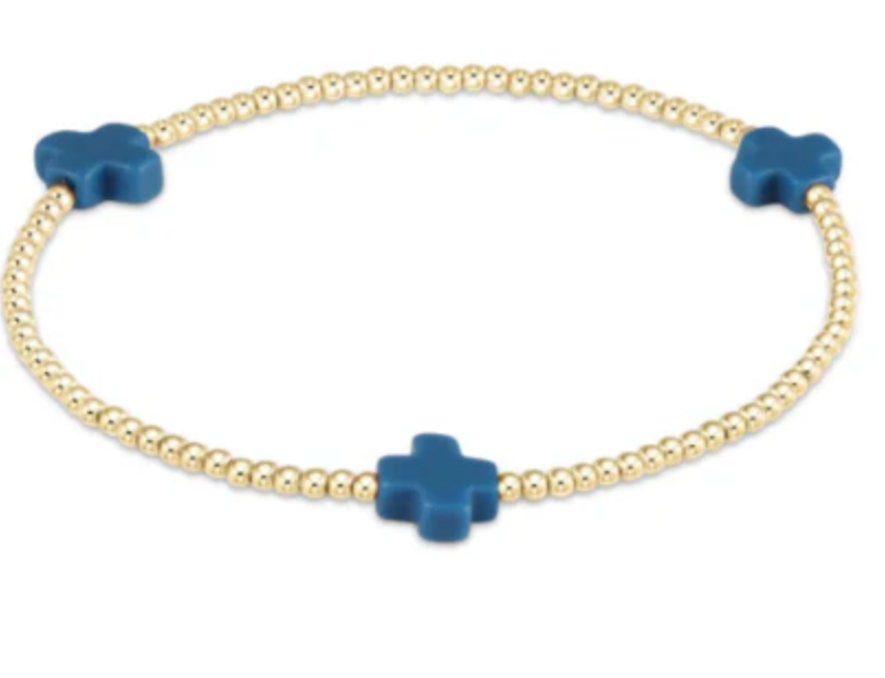 Signature Cross Gold Pattern 2mm Bead Bracelet - Cobalt