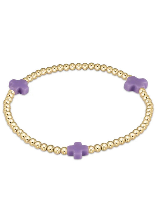 Egirl Signature Cross Small Gold Pattern 2mm Bead Bracelet- Purple