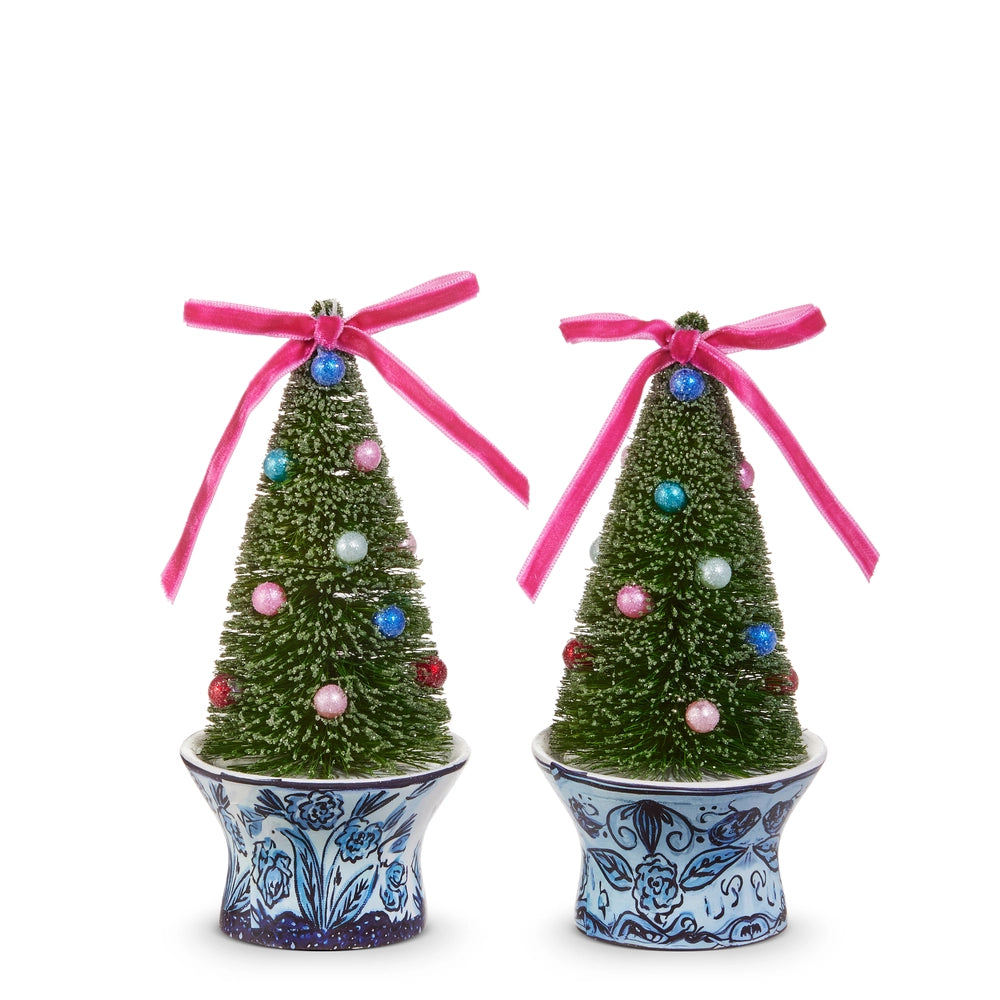 Bottle Brush Trees in Chinoiserie Pot Ornament