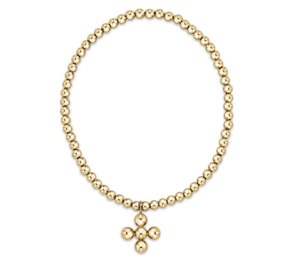 enewton Extends - Classic Gold 3mm Bead Bracelet - Classic Beaded Signature Cross Gold Charm - 4mm Bead Gold