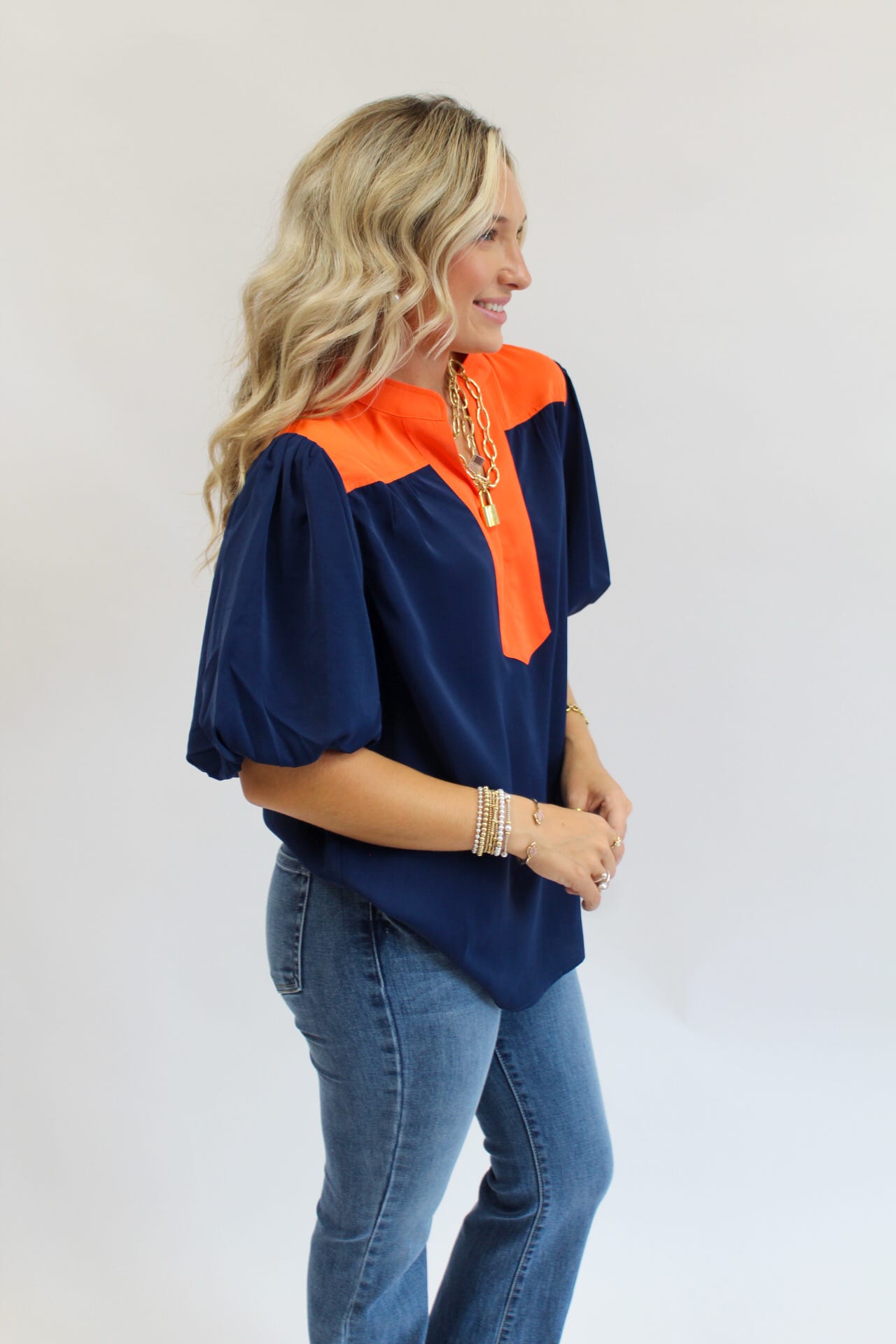 Everyday Favorite Top- Navy/Orange