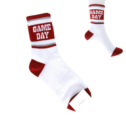 "Game Day" Stripe Cotton Knit Crew Socks: Blue White