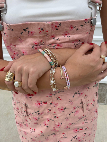 Classic Grateful Pattern 5mm Bead Bracelet - Mixed Metal