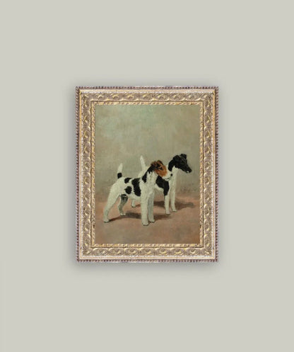Two Fox Terriers Framed Antique Art 8x10