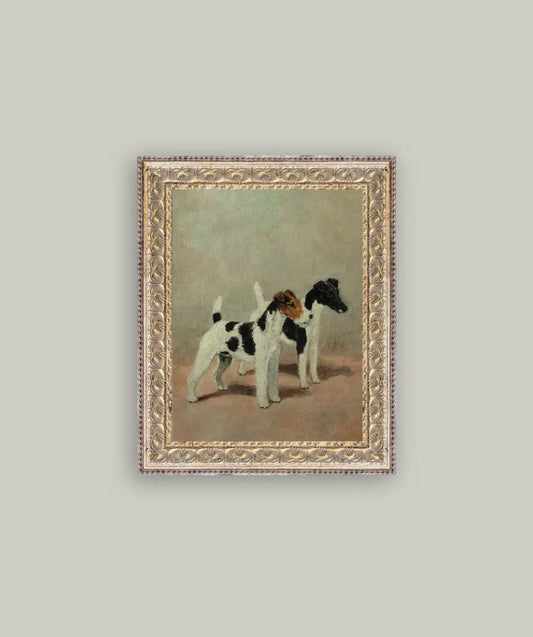 Two Fox Terriers Framed Antique Art 8x10