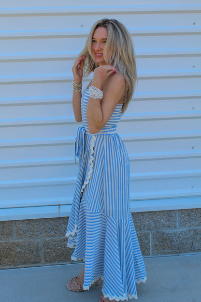 Scarlett Striped Woven Midi Dress - Blue and White