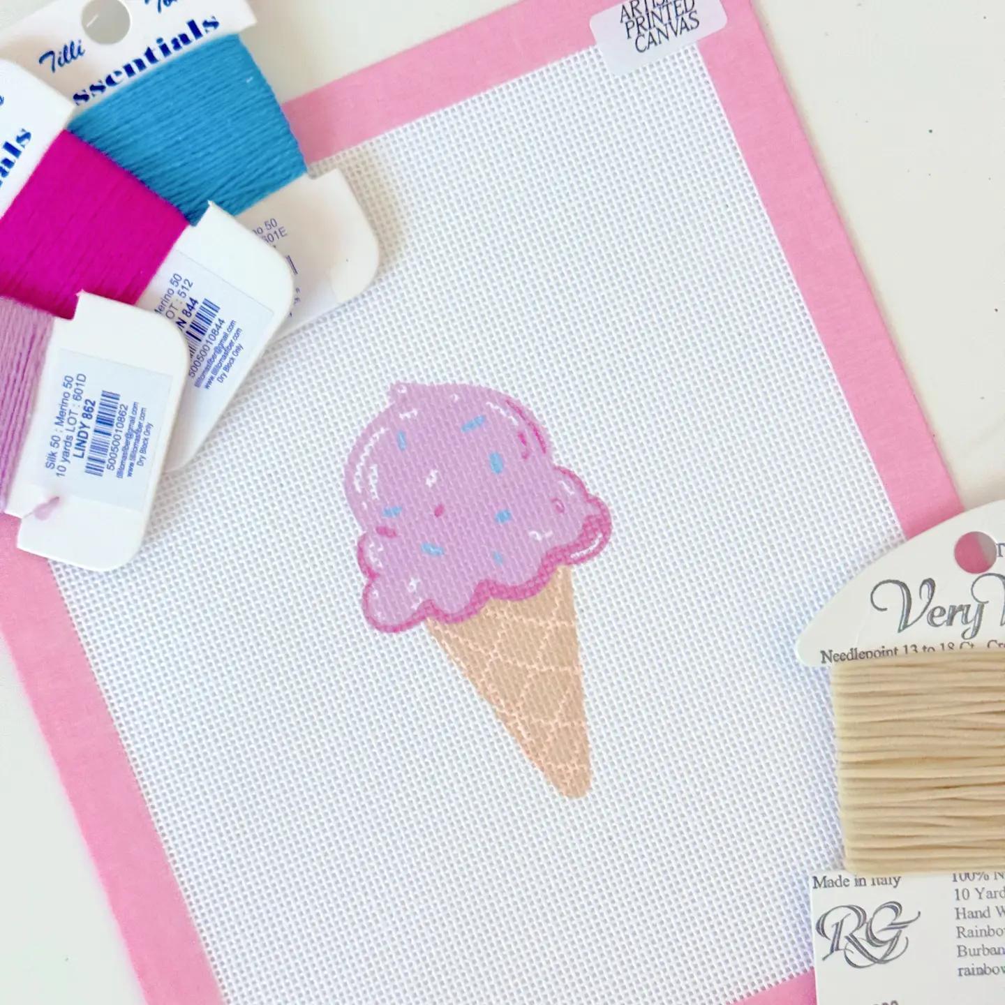 Summer Needlepoint Canvas, Artisan Printed, Icecream in Cone